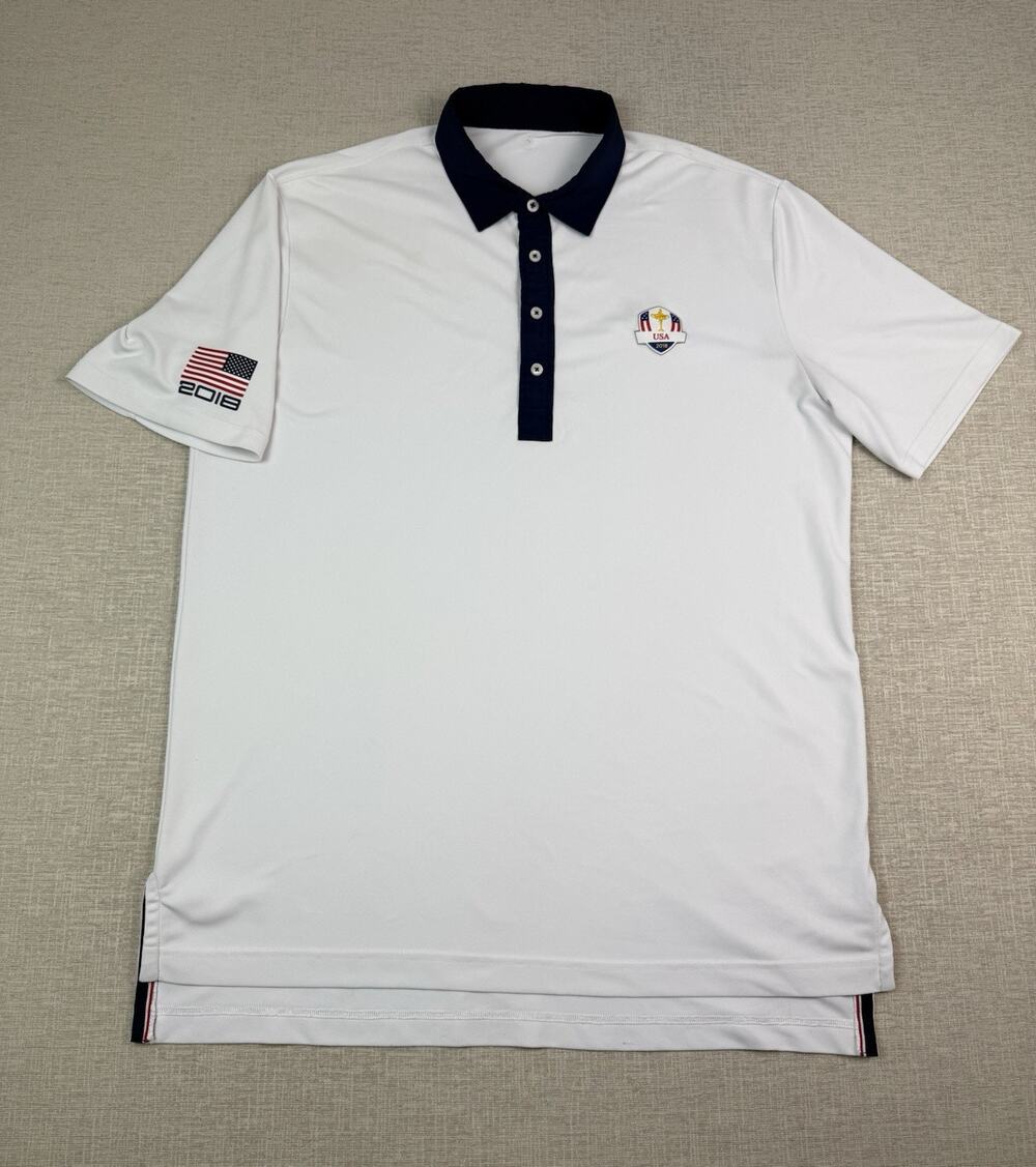 RLX Ralph Lauren USA 2018 Ryder Cup Golf Polo Shirt White Navy Men’s Large